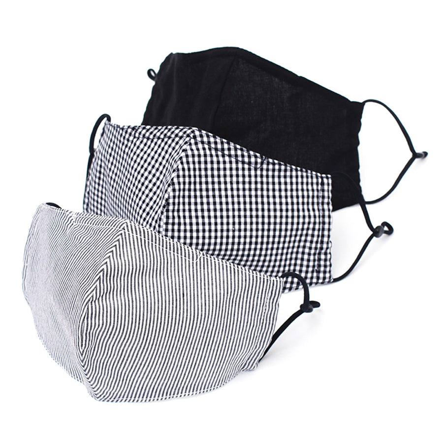 A pack of 3 Black – Solid, Check, Stripe